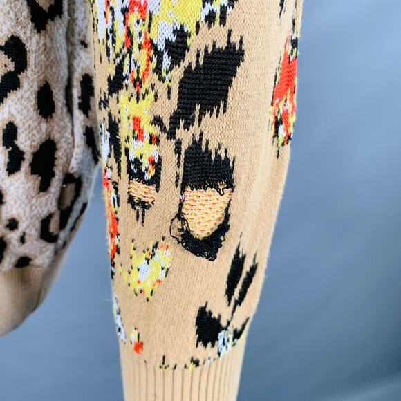 M Khaki Black White Viscose Blend Distressed Oversized Mixed Patterns Cardigan - Picture 4 of 16